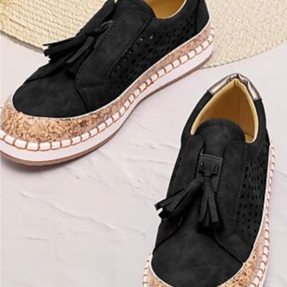 Amazon Black Tassel Loafers with Cork Detail